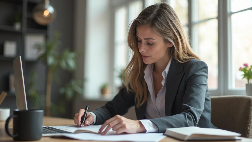 Proffesionell arbetsplats med person som planerar personlig utveckling vid skrivbord